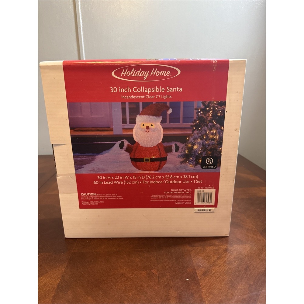 Holiday Home Lighted Christmas Santa Collapsible 30" RARE NIB‎ Retired